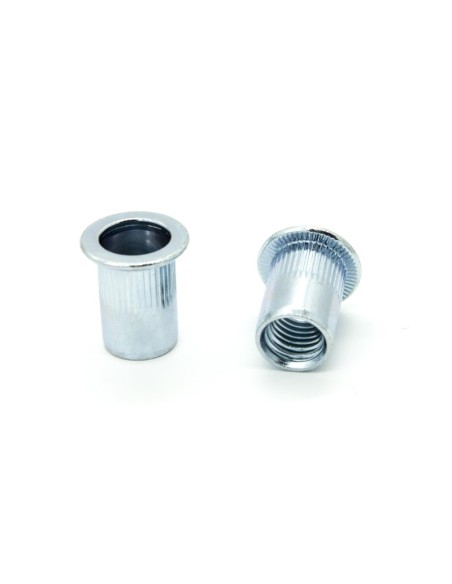 Inserti Filettati in Acciaio Testa Piana con corpo Cilindrico zigrinato M5 grip da 3.0-6.0mm - Box da 500 pezzi