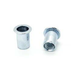 Inserti Filettati in Acciaio Testa Piana con corpo Cilindrico zigrinato M8 grip da 3.0-5.5mm - Box da 250 pezzi