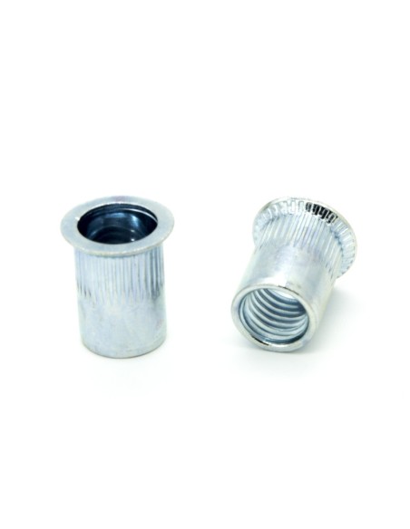 Inserti Filettati in Acciaio Testa Svasata con corpo Cilindrico zigrinato M8 grip da 1.5-4.5mm - Box da 250 pezzi