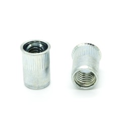 Inserti Filettati in Acciaio Testa Ridotta a Filo con corpo Cilindrico zigrinato M6 grip da 0.5-3.0mm - Box da 500 pezzi
