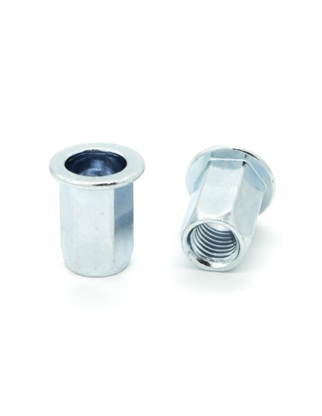 Inserti Filettati in Acciaio Testa Piana con corpo Esagonale M6 grip da 3.0-5.5mm - Box da 500 pezzi