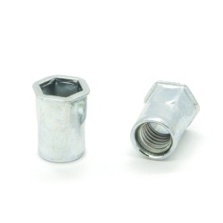 Inserti Filettati in Acciaio Testa Ridotta a Filo con corpo Semi Esagonale M6 grip da 0.5-3.0mm - Box da 500 pezzi