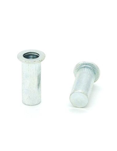 Inserti Filettati in Acciaio Testa Piana con corpo Cilindrico zigrinato cieco M8 grip da 0.5-3.0mm - Box da 250 pezzi