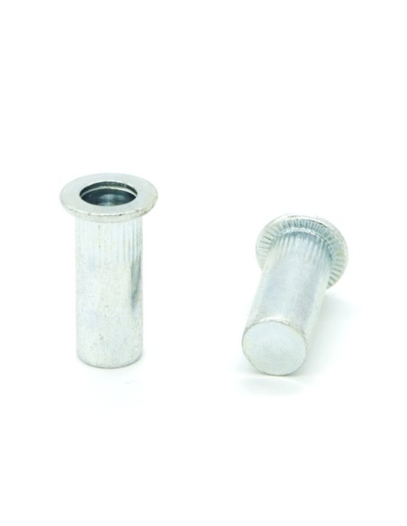 Inserti Filettati in Acciaio Testa Piana con corpo Cilindrico zigrinato cieco M8 grip da 0.5-3.0mm - Box da 250 pezzi