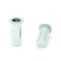 Inserti Filettati in Acciaio Testa Piana con corpo Cilindrico zigrinato cieco M10 grip da 1.0-3.5mm - Box da 200 pezzi