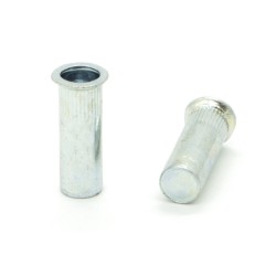 Inserti Filettati in Acciaio Testa Svasata con corpo Cilindrico zigrinato cieco M6 grip da 1.5-4.5mm - Box da 500 pezzi