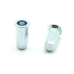 Inserti Filettati in Acciaio Testa Piana con corpo Esagonale cieco M4 grip da 0.5-3.0mm - Box da 1000 pezzi