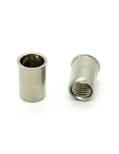 Inserti Filettati in Inox A2 Testa Ridotta a Filo con corpo Cilindrico zigrinato M8 grip da 0.5-3.0mm - Box da 250 pezzi
