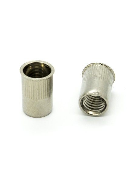 Inserti Filettati in Inox A2 Testa Ridotta a Filo con corpo Cilindrico zigrinato M8 grip da 0.5-3.0mm - Box da 250 pezzi