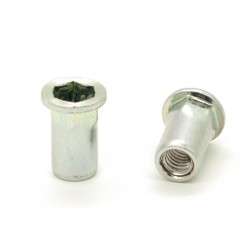 Inserti Filettati in Inox A2 Testa Piana con corpo Semi Esagonale M6 grip da 0.5-3.0mm - Box da 500 pezzi