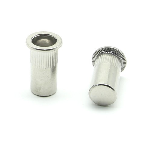 Inserti Filettati in Inox A2 Testa Piana con corpo Cilindrico zigrinato cieco M4 grip da 0.5-3.0mm - Box da 1000 pezzi