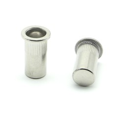 Inserti Filettati in Inox A2 Testa Piana con corpo Cilindrico zigrinato cieco M4 grip da 0.5-3.0mm - Box da 1000 pezzi