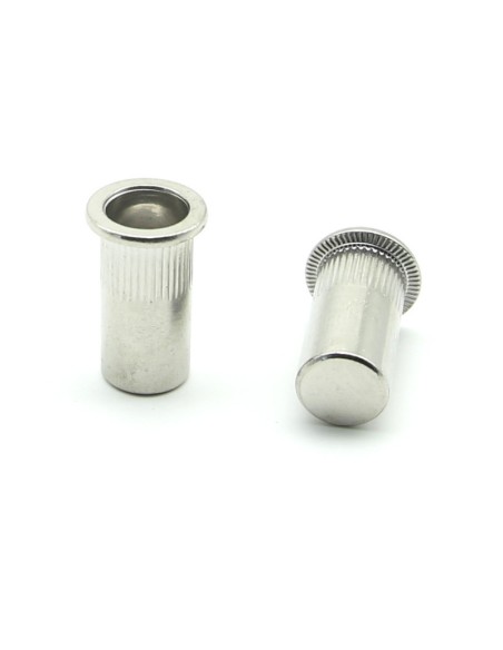Inserti Filettati in Inox A2 Testa Piana con corpo Cilindrico zigrinato cieco M10 grip da 1.0-3.5mm - Box da 200 pezzi