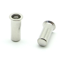 Inserti Filettati in Inox A2 Testa Svasata con corpo Cilindrico zigrinato cieco M4 grip da 1.5-3.5mm - Box da 1000 pezzi