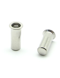 Inserti Filettati in Inox A2 Testa Svasata con corpo Cilindrico zigrinato cieco M8 grip da 1.5-4.5mm - Box da 250 pezzi