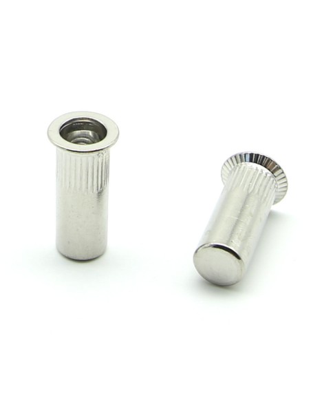 Inserti Filettati in Inox A2 Testa Svasata con corpo Cilindrico zigrinato cieco M8 grip da 1.5-4.5mm - Box da 250 pezzi