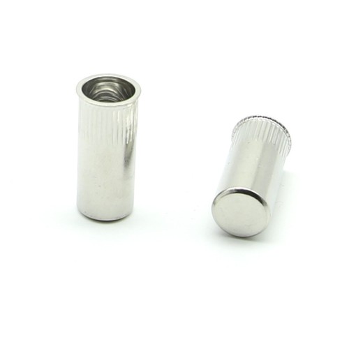 Inserti Filettati in Inox A2 Testa Ridotta a Filo con corpo Cilindrico zigrinato cieco M5 grip da 0.5-3.0mm - Box da 500 pezzi