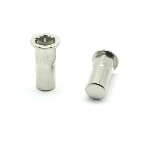 Inserti Filettati in Inox A2 Testa Piana con corpo Semi Esagonale cieco M6 grip da 0.5-3.0mm - Box da 500 pezzi