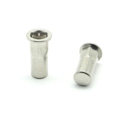 Inserti Filettati in Inox A2 Testa Piana con corpo Semi Esagonale cieco M6 grip da 0.5-3.0mm - Box da 500 pezzi