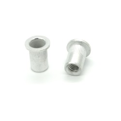 Inserti Filettati in Alluminio Testa Piana con corpo Cilindrico zigrinato M5 grip da 3.0-6.0mm - Box da 500 pezzi