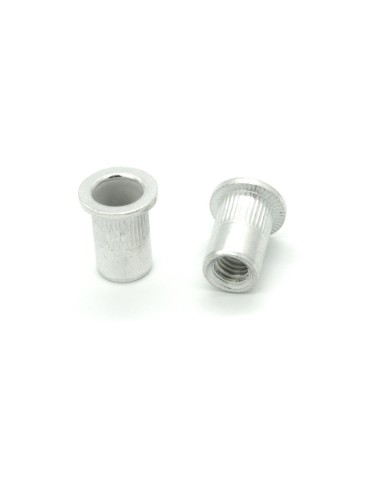 Inserti Filettati in Alluminio Testa Piana con corpo Cilindrico zigrinato M6 grip da 3.0-6.0mm - Box da 500 pezzi