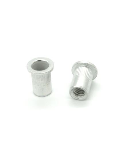 Inserti Filettati in Alluminio Testa Piana con corpo Cilindrico zigrinato M6 grip da 3.0-6.0mm - Box da 500 pezzi