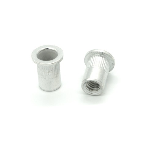 Inserti Filettati in Alluminio Testa Piana con corpo Cilindrico zigrinato M8 grip da 0.5-3.0mm - Box da 250 pezzi