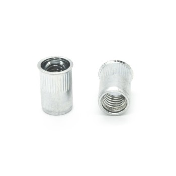 Inserti Filettati in Alluminio Testa Ridotta a Filo con corpo Cilindrico zigrinato M6 grip da 0.5-3.0mm - Box da 500 pezzi
